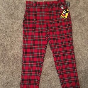 NWT F21 Mickey Mouse Patch Plaid Pants